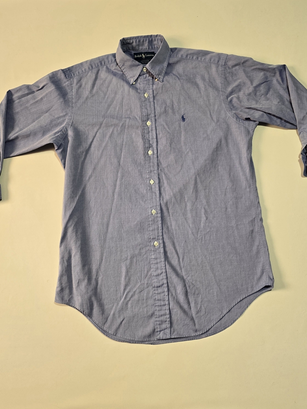 VTG Ralph Lauren Yarmouth Two-Ply Cotton Blue Herringbone Dress Shirt 15-32/33